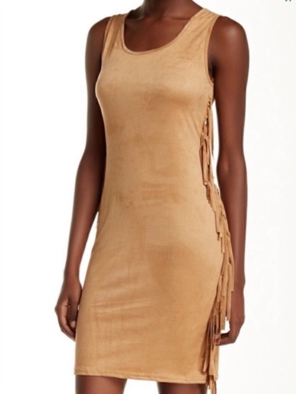 NWT Christian Siriano Faux Suede Fringe Tank Dress in Tan size S